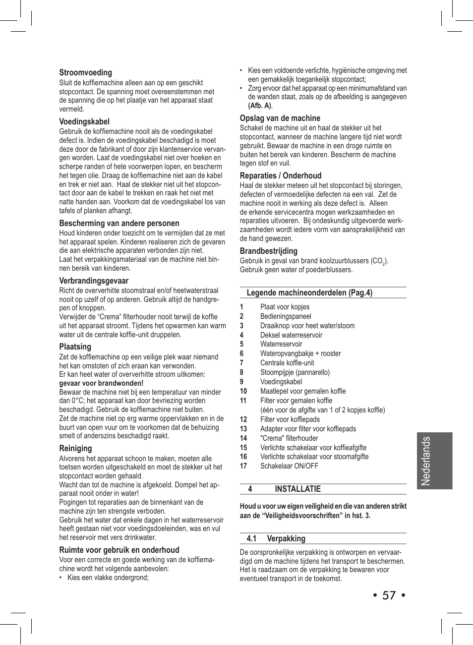 Nederlands | Philips Saeco Aroma Siebträger-Espressomaschine User Manual | Page 57 / 72