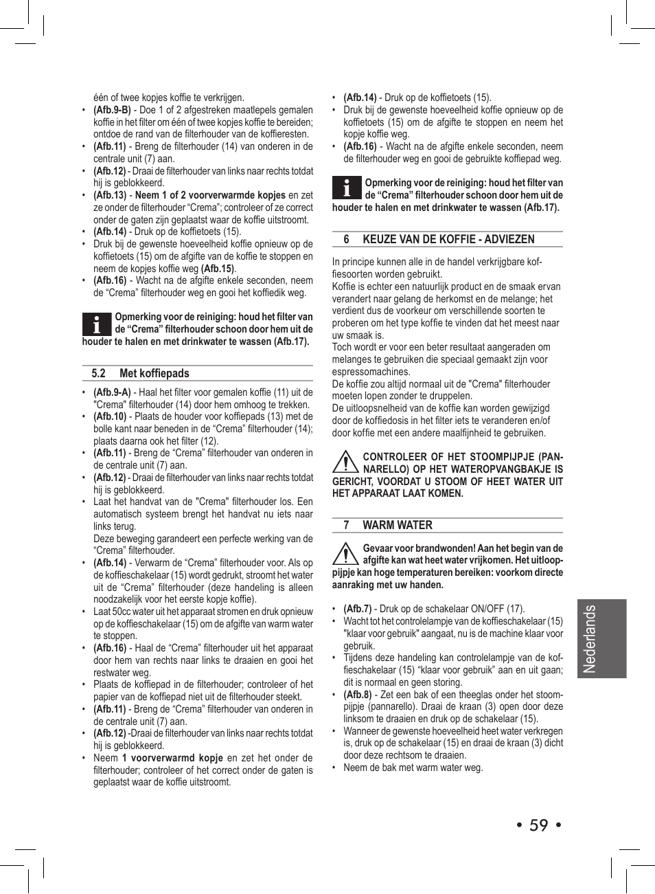 Nederlands | Philips Saeco Aroma Siebträger-Espressomaschine User Manual | Page 59 / 72