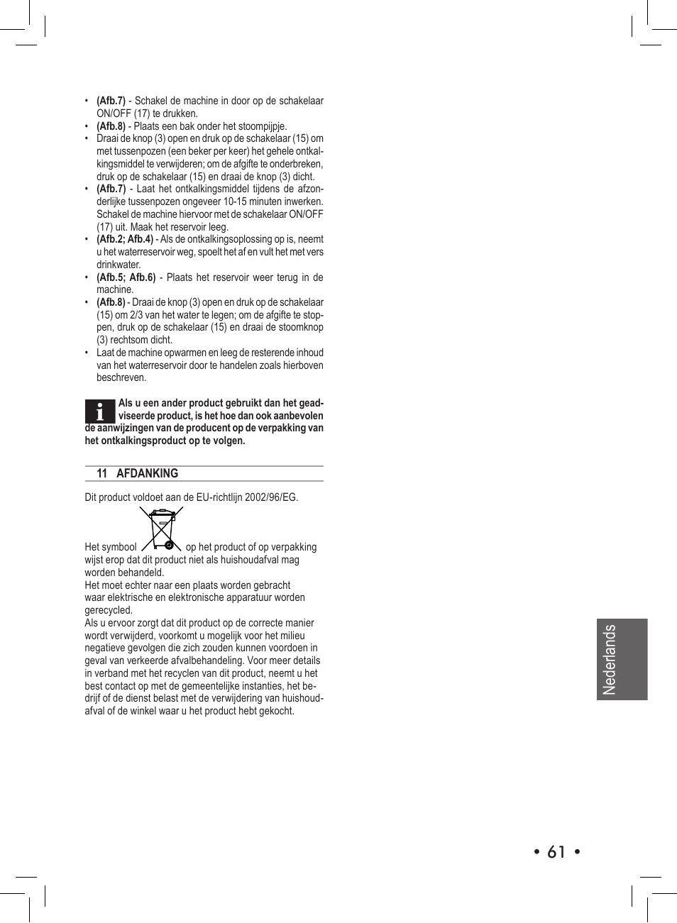 1 • nederlands | Philips Saeco Aroma Siebträger-Espressomaschine User Manual | Page 61 / 72