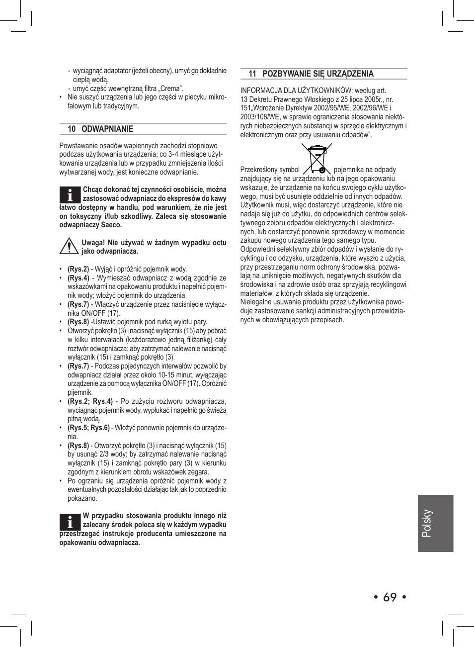 Polsky | Philips Saeco Aroma Siebträger-Espressomaschine User Manual | Page 69 / 72