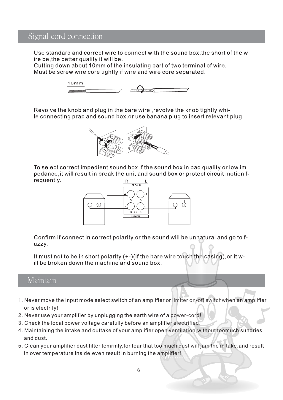 Maintain signal cord connection | Acesonic AM-190 User Manual | Page 7 / 8