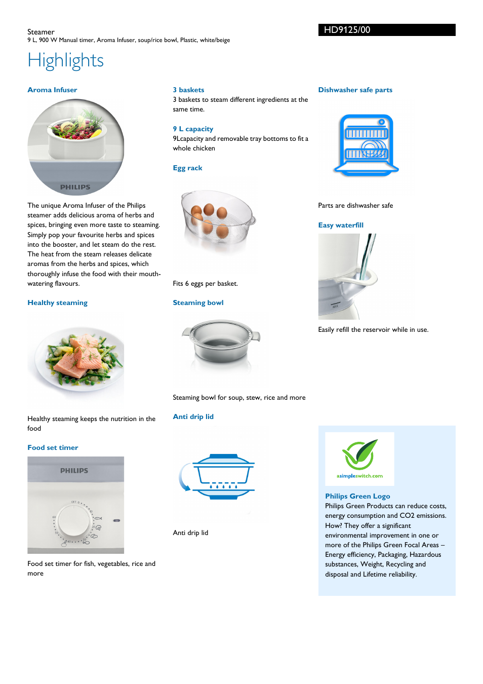 Highlights | Philips Daily Collection Dampfgarer User Manual | Page 2 / 3