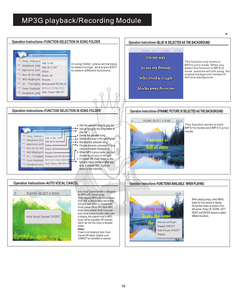Rec 2, Mp3g playback/recording module | Acesonic KJV-835 User Manual | Page 10 / 20