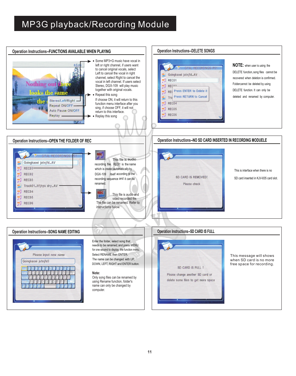 Rec 3, Mp3g playback/recording module | Acesonic KJV-835 User Manual | Page 11 / 20