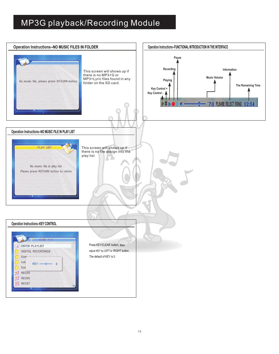 Rec 4, Mp3g playback/recording module | Acesonic KJV-835 User Manual | Page 12 / 20