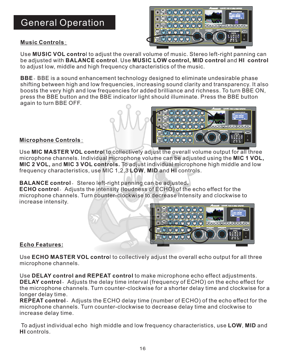 Gen op2, General operation | Acesonic KJV-835 User Manual | Page 16 / 20