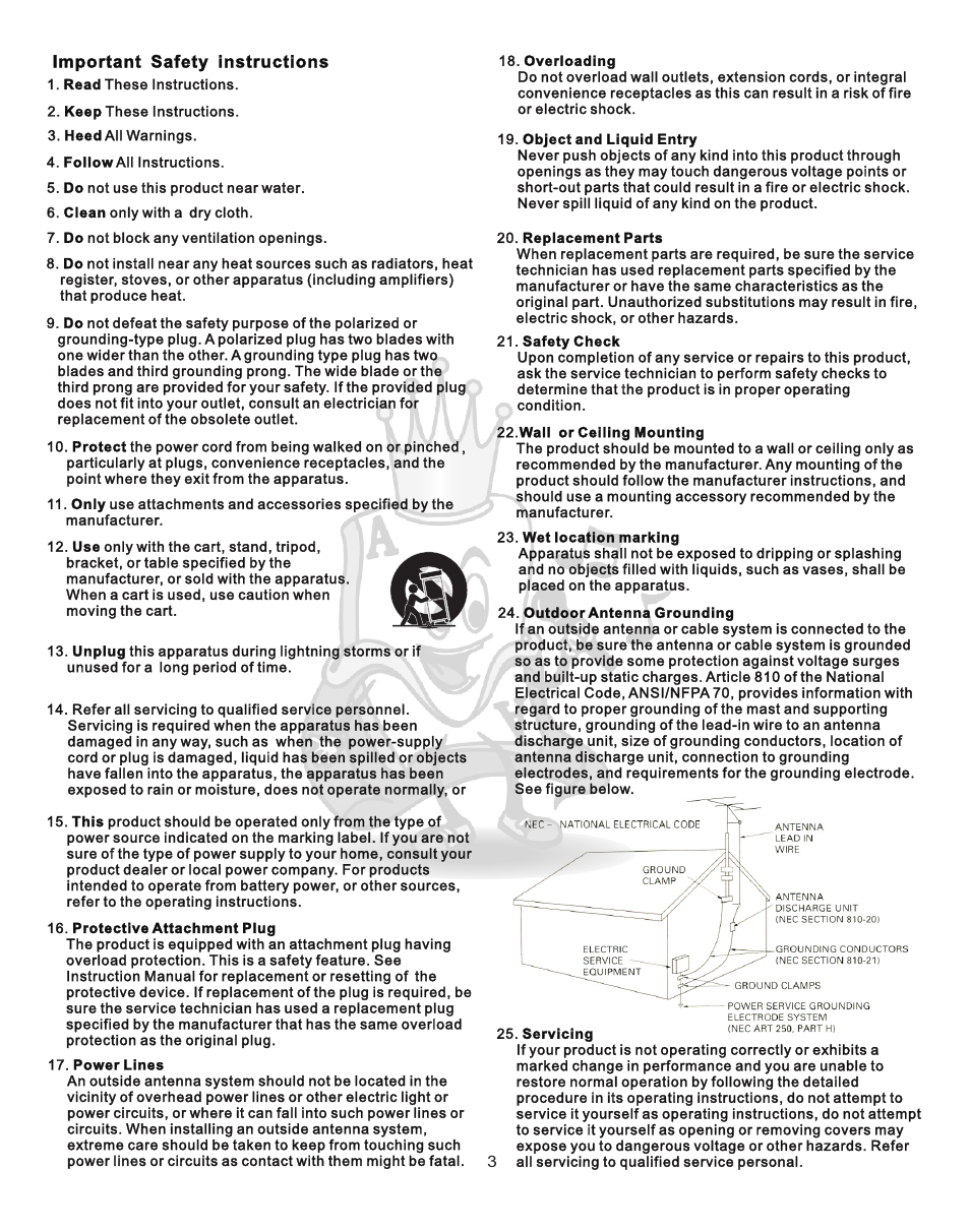 Safty | Acesonic KJV-835 User Manual | Page 3 / 20