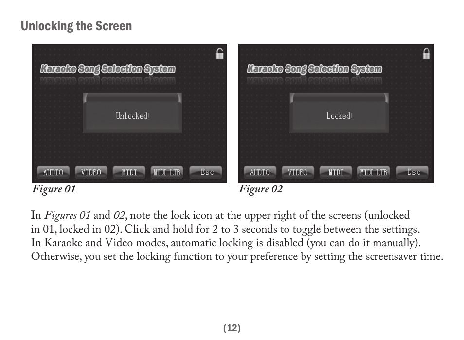 Unlocking the screen | Acesonic PK-6000 User Manual | Page 12 / 46