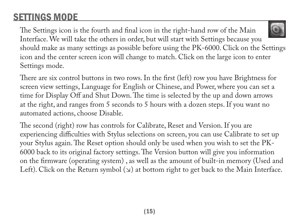 Settings mode | Acesonic PK-6000 User Manual | Page 15 / 46