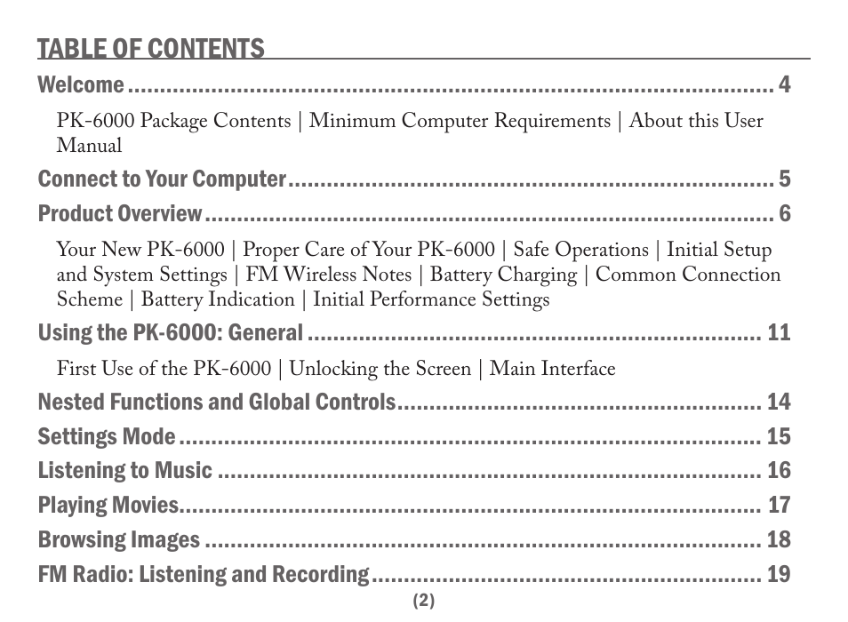 Acesonic PK-6000 User Manual | Page 2 / 46