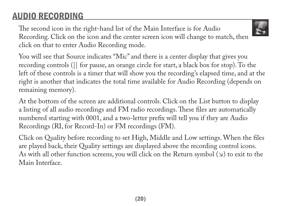 Audio recording | Acesonic PK-6000 User Manual | Page 20 / 46