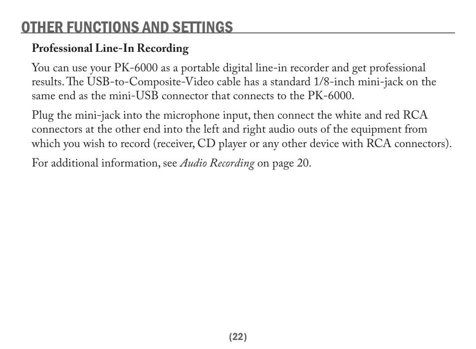 Other functions and settings | Acesonic PK-6000 User Manual | Page 22 / 46