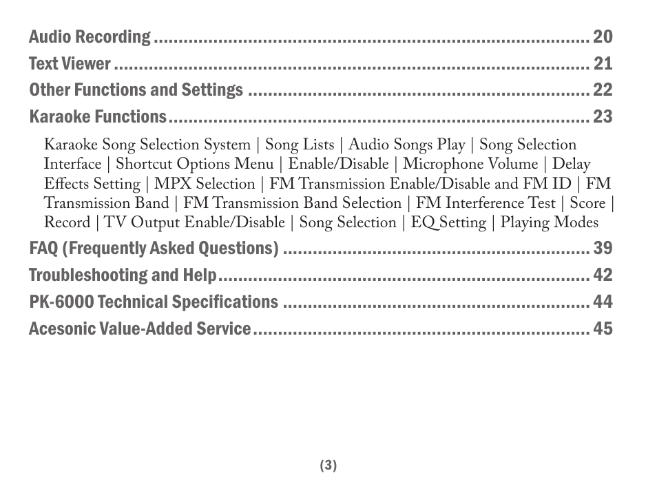 Acesonic PK-6000 User Manual | Page 3 / 46