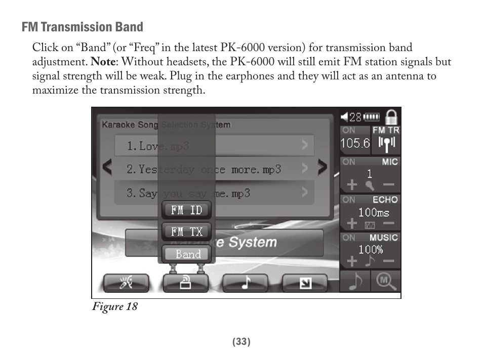 Fm transmission band | Acesonic PK-6000 User Manual | Page 33 / 46