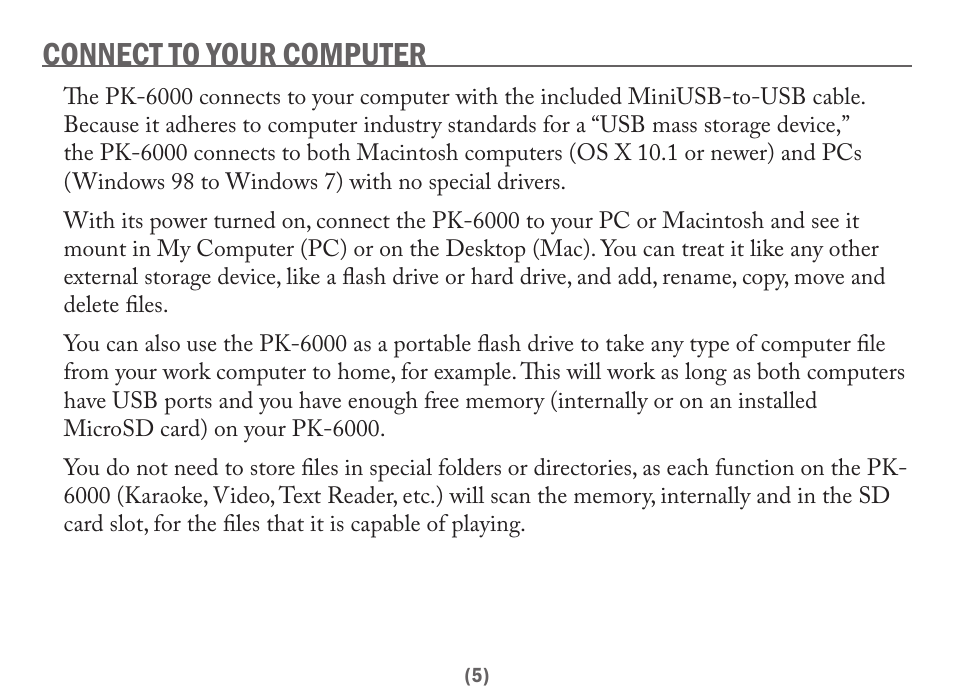 Connect to your computer | Acesonic PK-6000 User Manual | Page 5 / 46