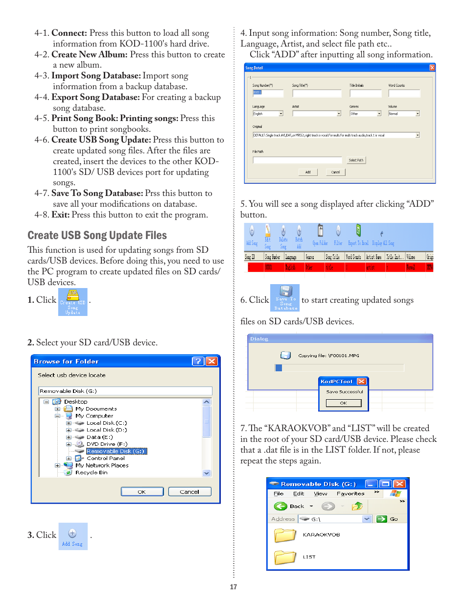 Create usb song update files | Acesonic KARAOKE-ON-DEMAND KOD-1100 User Manual | Page 17 / 23