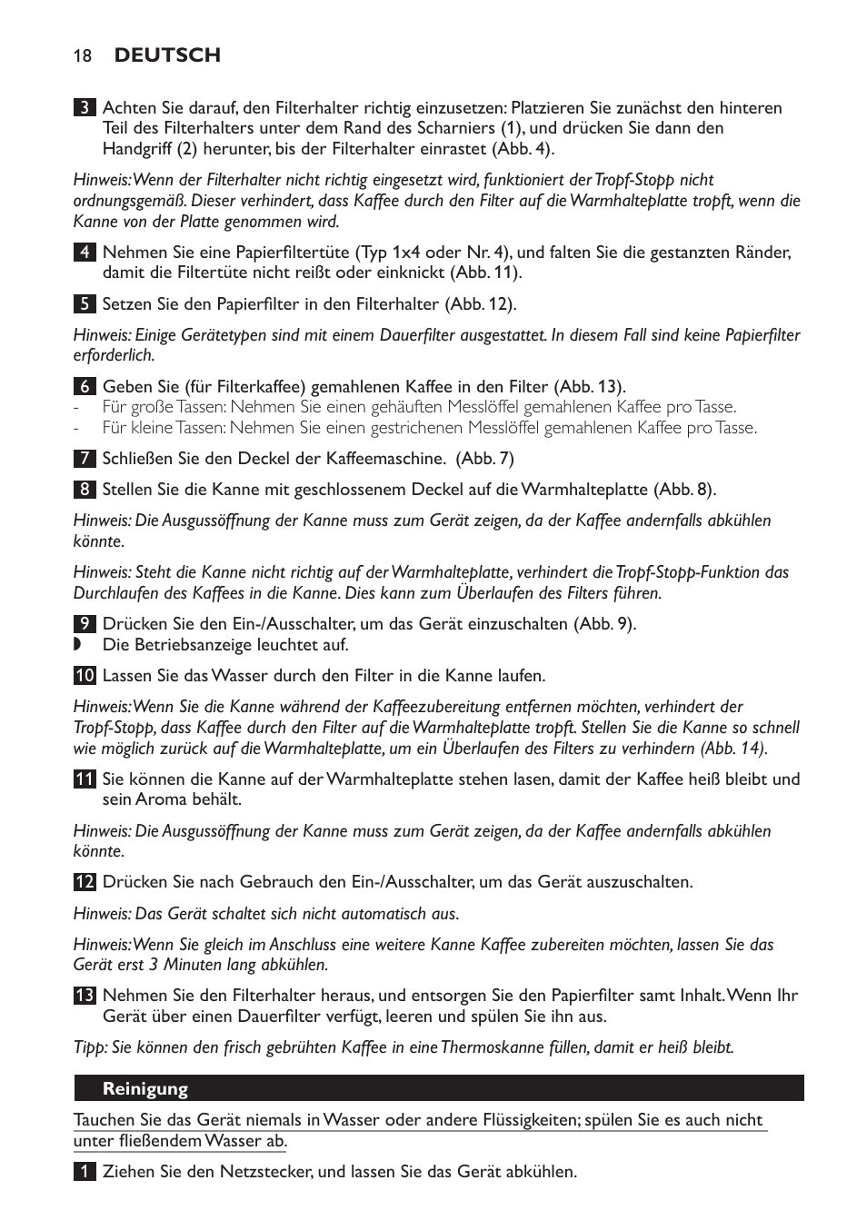 Reinigung | Philips Daily Collection Kaffeemaschine User Manual | Page 18 / 80