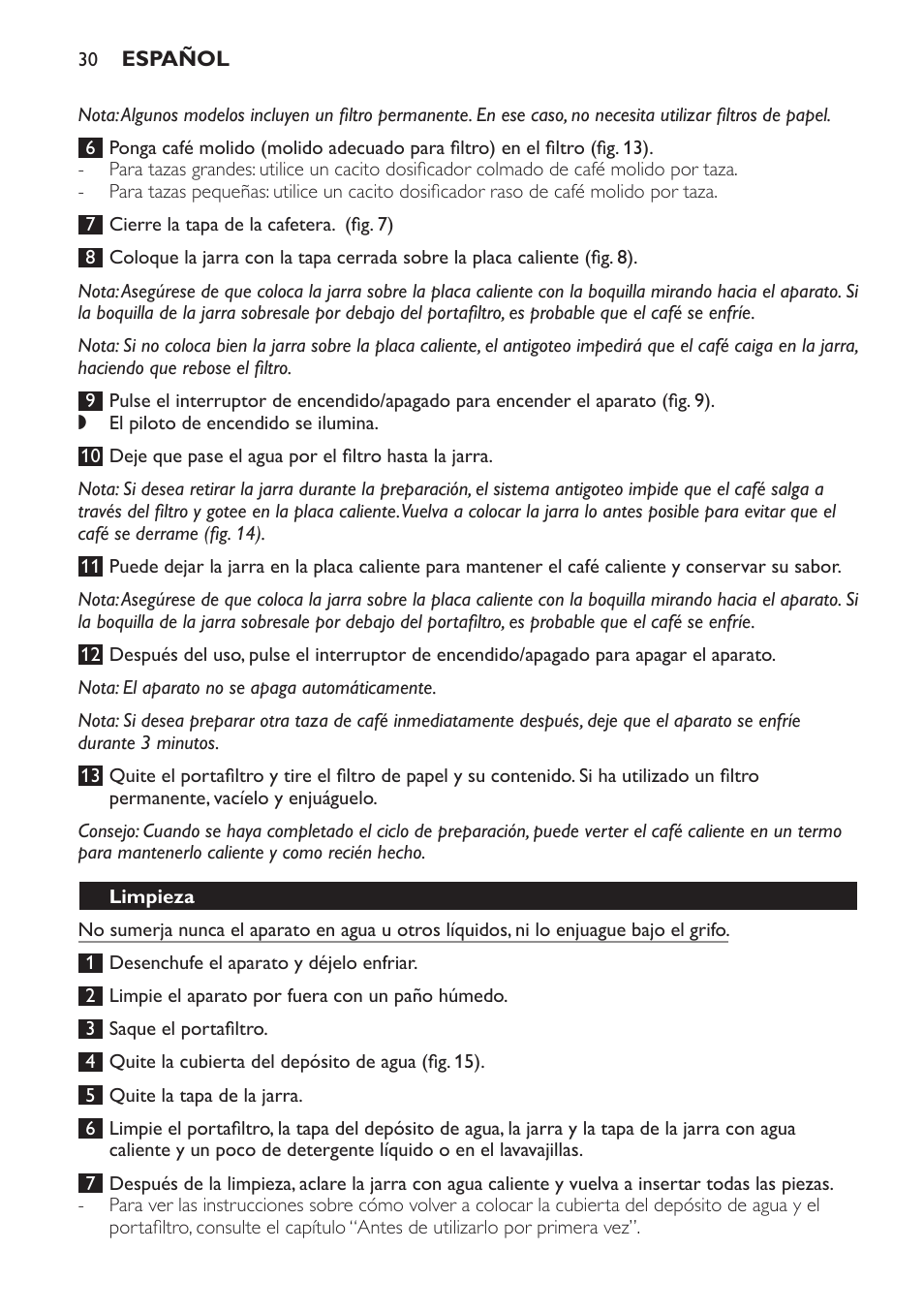 Limpieza | Philips Daily Collection Kaffeemaschine User Manual | Page 30 / 80