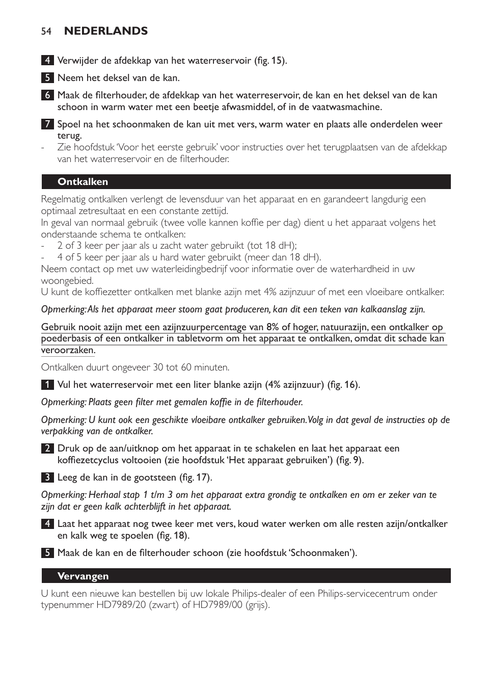 Ontkalken, Vervangen | Philips Daily Collection Kaffeemaschine User Manual | Page 54 / 80