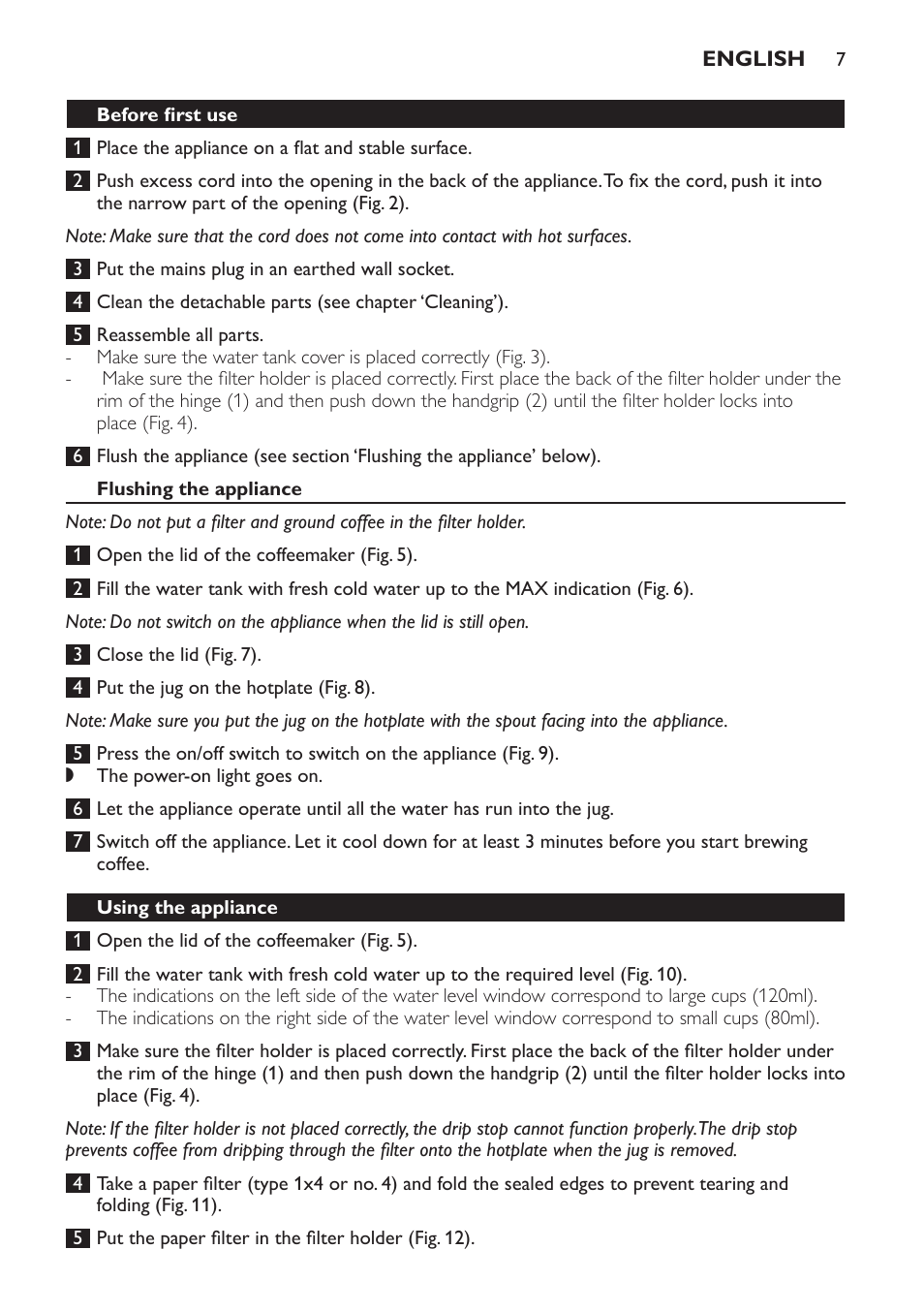 Before first use, Flushing the appliance, Using the appliance | Philips Daily Collection Kaffeemaschine User Manual | Page 7 / 80