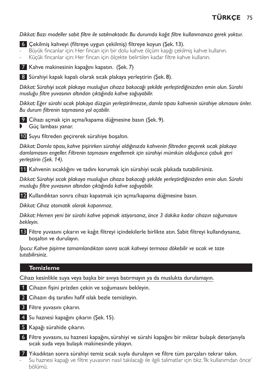Temizleme | Philips Daily Collection Kaffeemaschine User Manual | Page 75 / 80