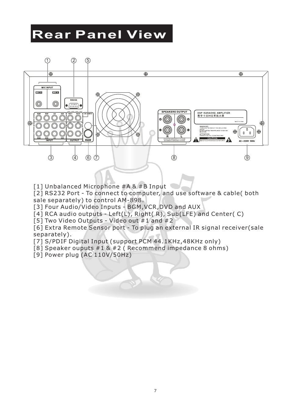 Rear panel view | Acesonic AM-898 User Manual | Page 10 / 22