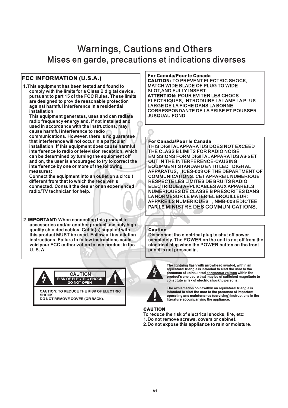 Warnings, cautions and others, Fcc information (u.s.a.) | Acesonic AM-898 User Manual | Page 2 / 22