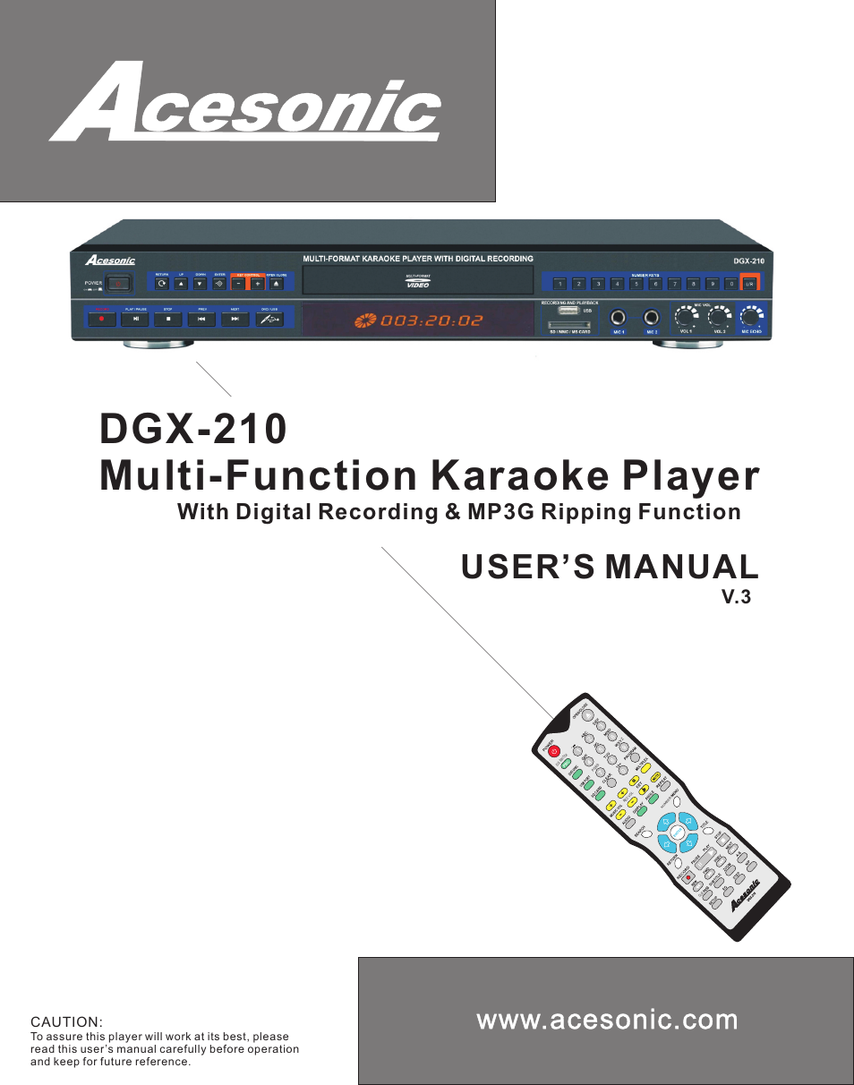 Acesonic MULTI-FUNCTION KARAOKE PLAYER DGX-210 User Manual | 22 pages