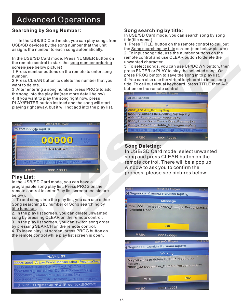 Aops2.10, Advanced operations | Acesonic MULTI-FUNCTION KARAOKE PLAYER DGX-210 User Manual | Page 18 / 22