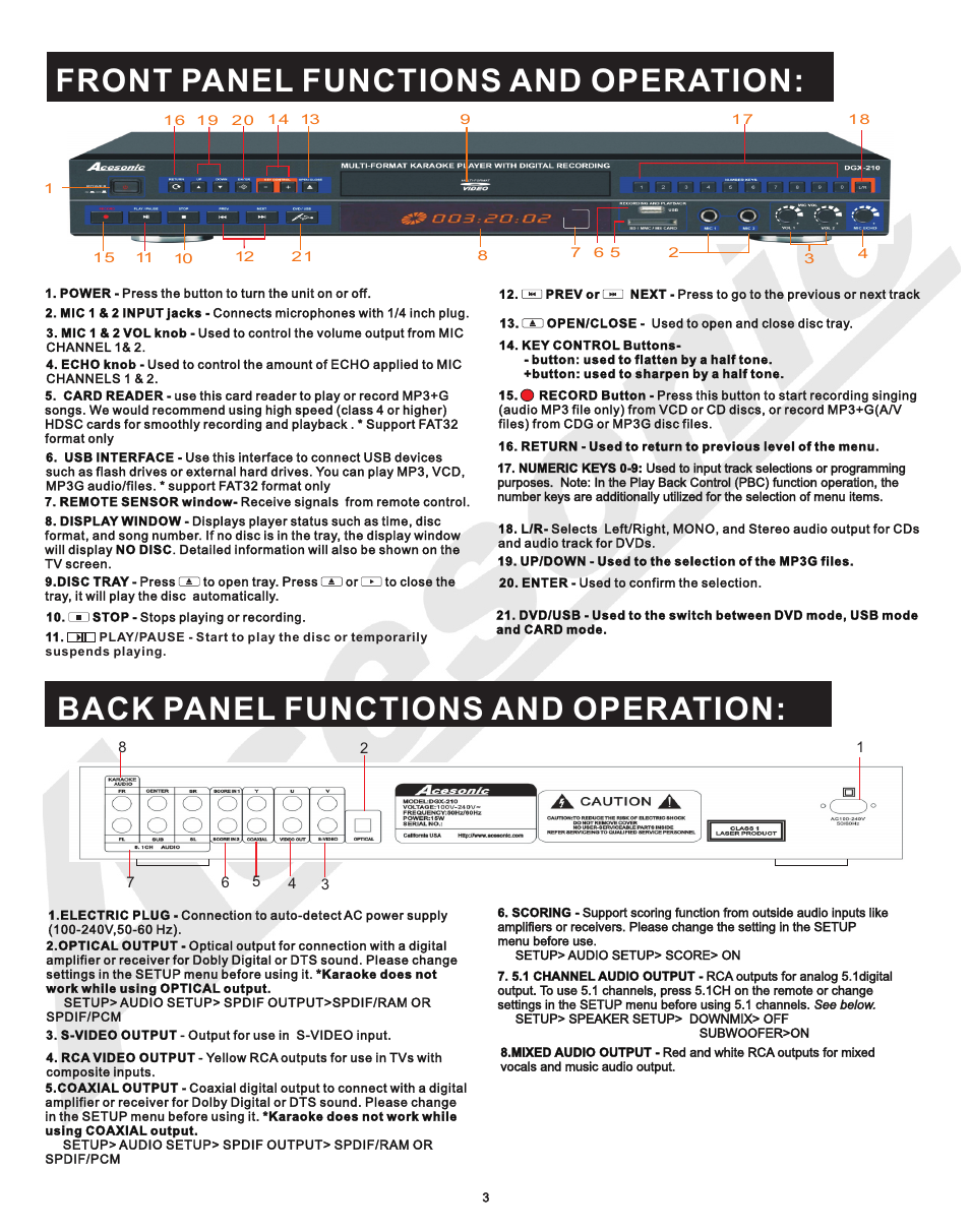 F&b pf3 | Acesonic MULTI-FUNCTION KARAOKE PLAYER DGX-210 User Manual | Page 6 / 22