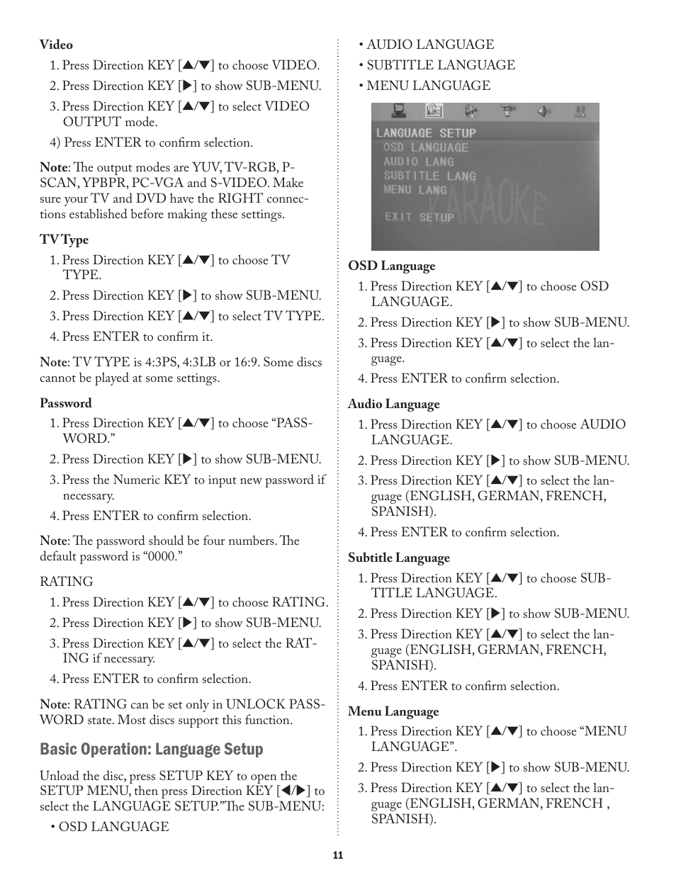 Basic operation: language setup | Acesonic ROADWIZ PK-1290 User Manual | Page 11 / 20