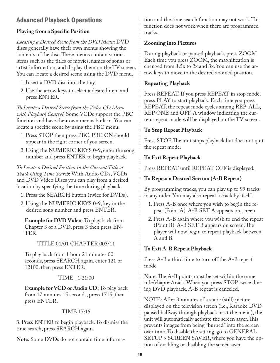 Advanced playback operations | Acesonic ROADWIZ PK-1290 User Manual | Page 15 / 20