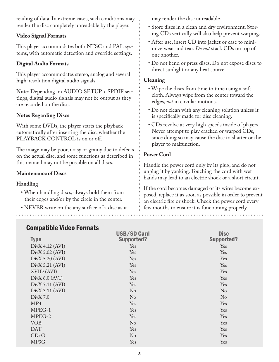 Compatible video formats | Acesonic ROADWIZ PK-1290 User Manual | Page 3 / 20