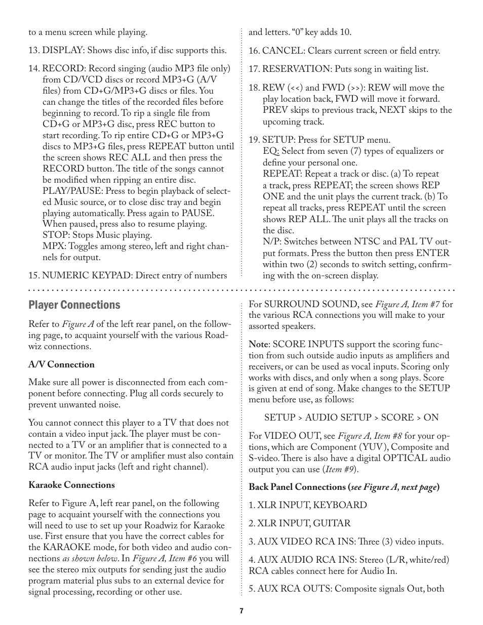 Player connections | Acesonic ROADWIZ PK-1290 User Manual | Page 7 / 20