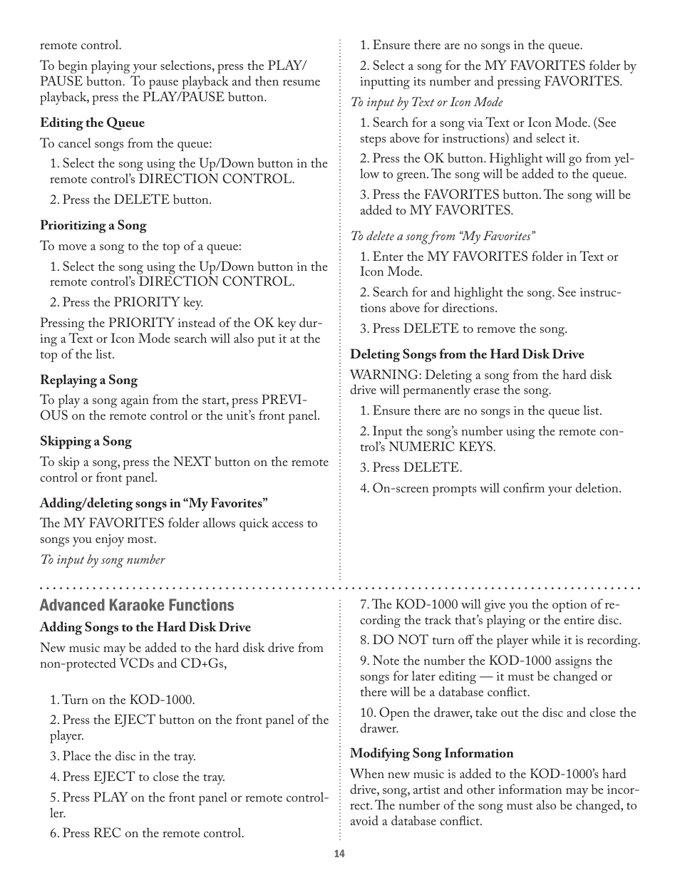 Advanced karaoke functions | Acesonic KOD-1000 User Manual | Page 14 / 28