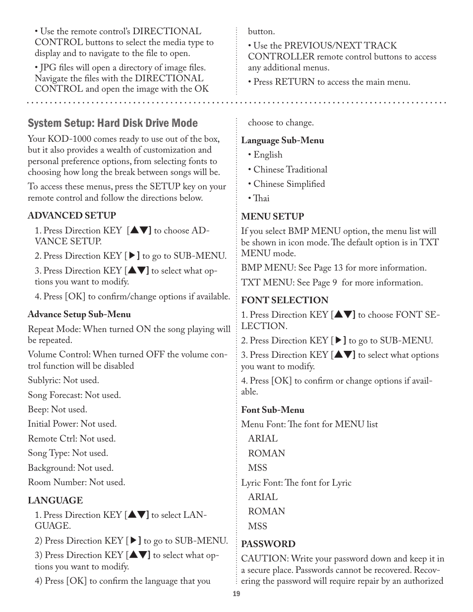 System setup: hard disk drive mode | Acesonic KOD-1000 User Manual | Page 19 / 28