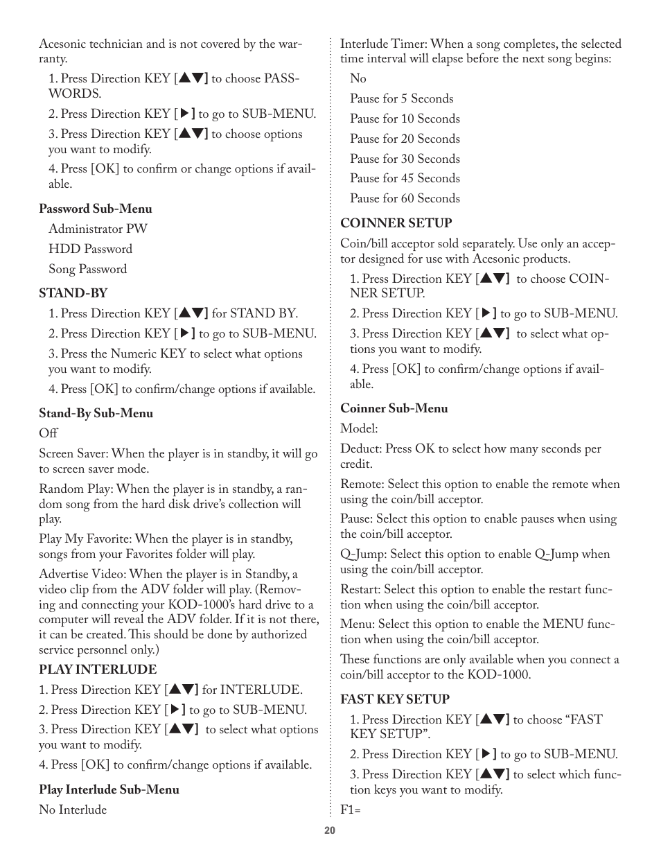Acesonic KOD-1000 User Manual | Page 20 / 28