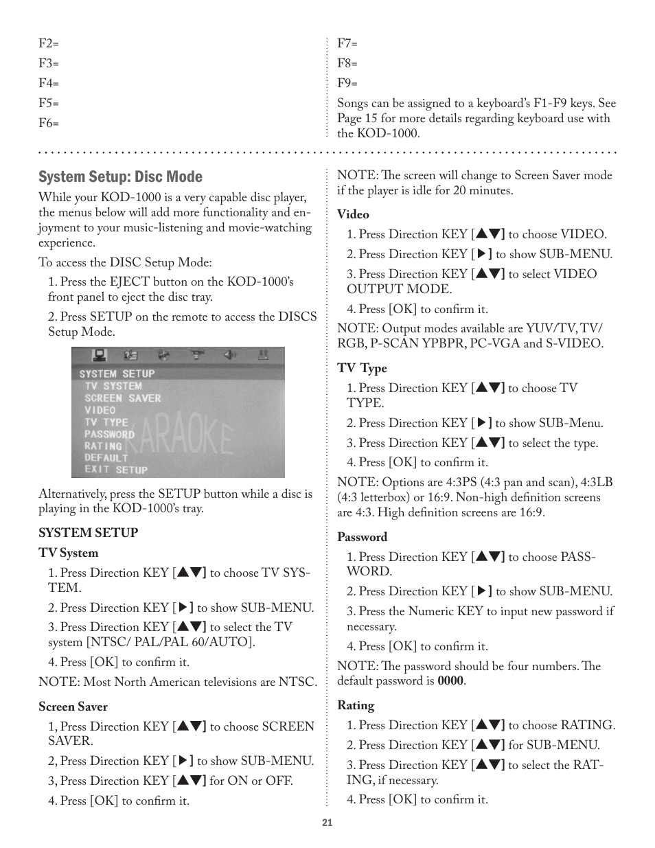 System setup: disc mode | Acesonic KOD-1000 User Manual | Page 21 / 28