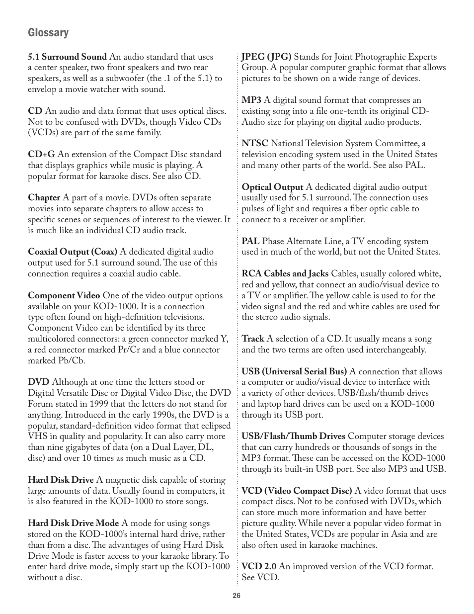 Glossary | Acesonic KOD-1000 User Manual | Page 26 / 28