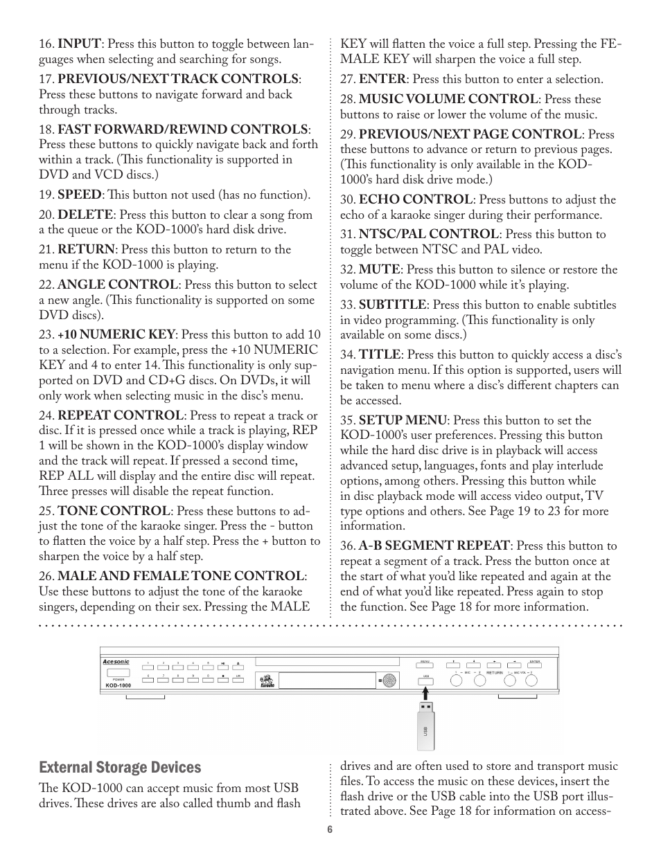 External storage devices | Acesonic KOD-1000 User Manual | Page 6 / 28