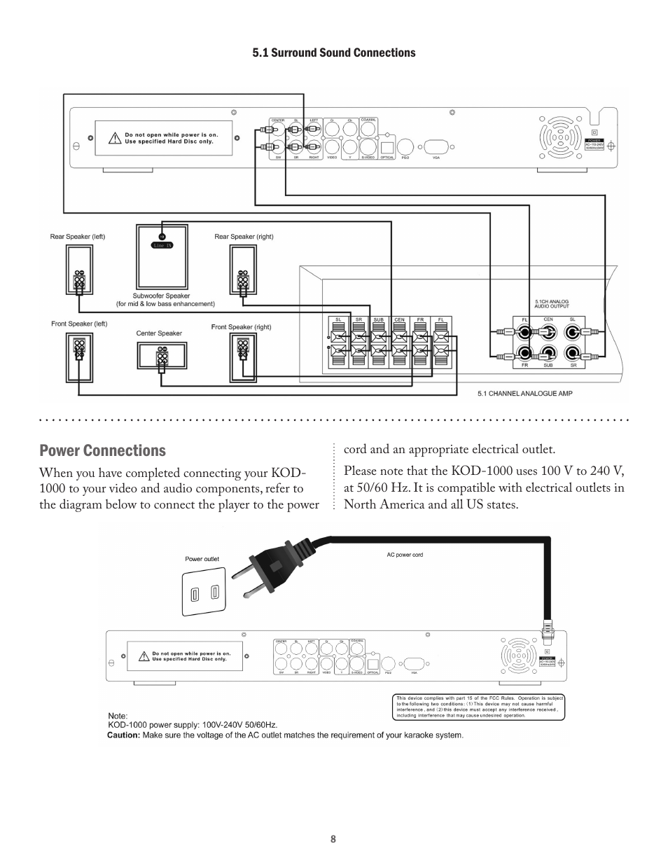 Power connections | Acesonic KOD-1000 User Manual | Page 8 / 28