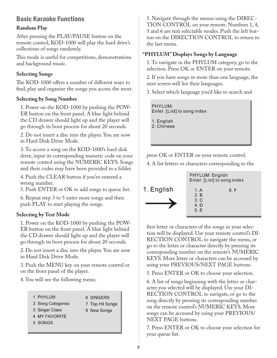 Basic karaoke functions | Acesonic KOD-1000 User Manual | Page 9 / 28