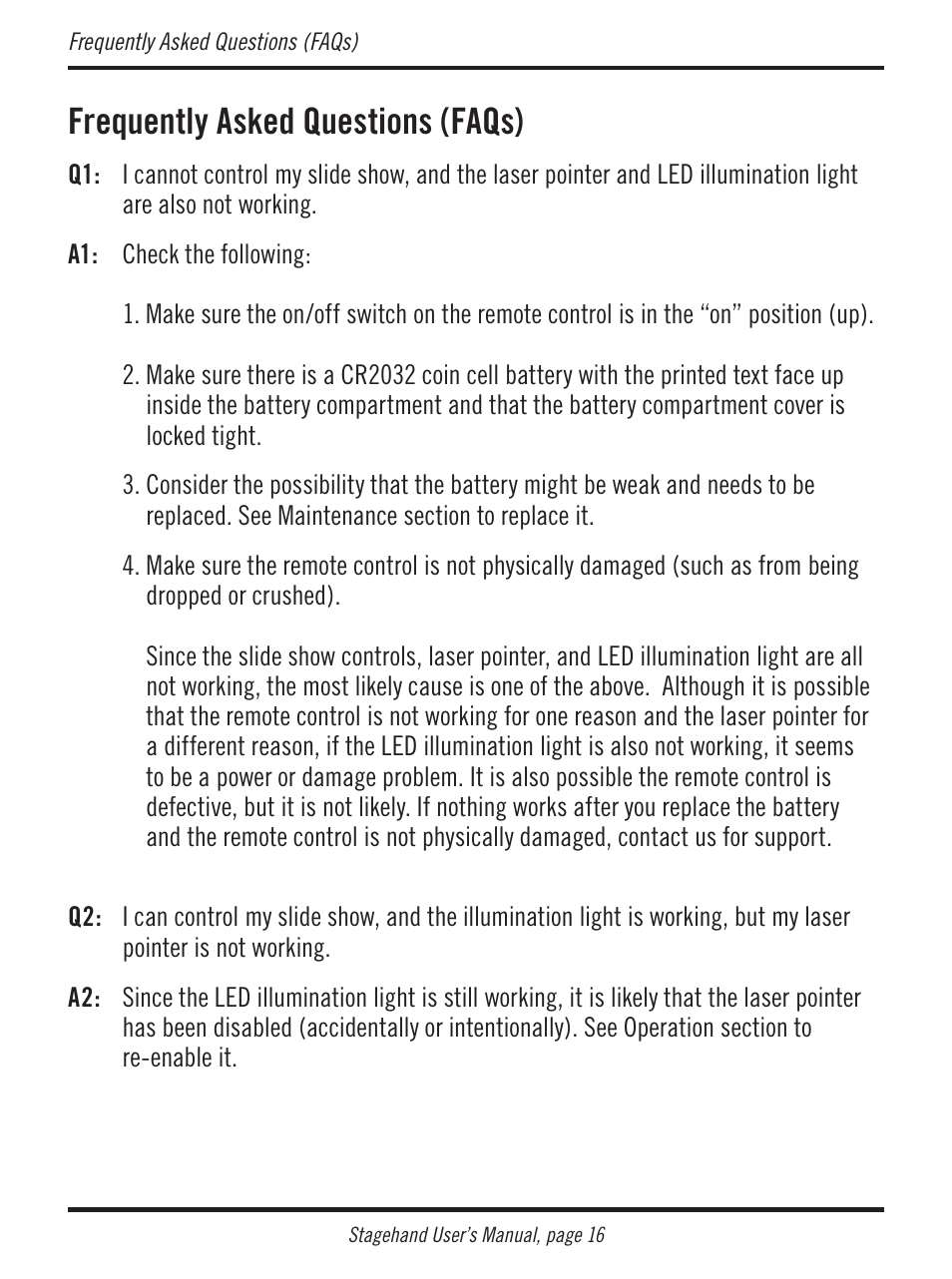Frequently asked questions (faqs) | Atek electronic Stagehand RM200 User Manual | Page 17 / 31