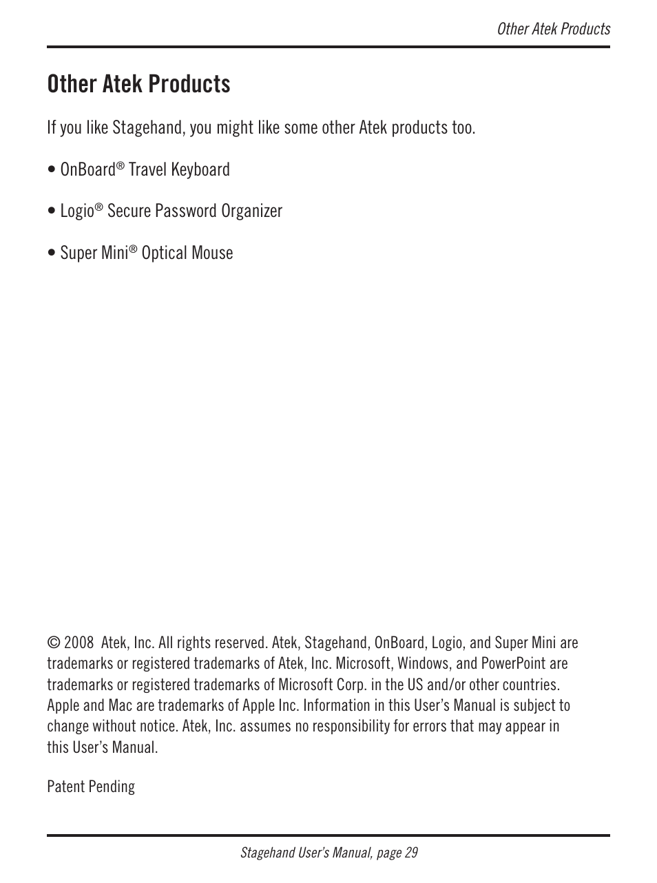 Other atek products | Atek electronic Stagehand RM200 User Manual | Page 30 / 31