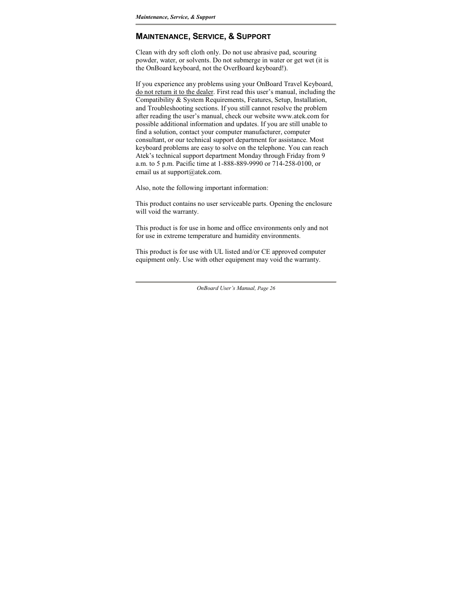 Atek electronic Travel Keyboard OnBoard User Manual | Page 27 / 33