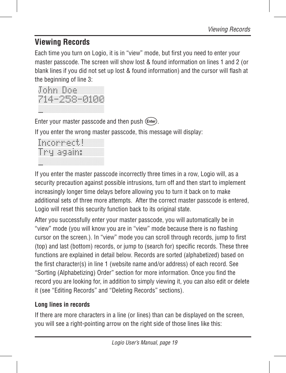 Viewing records | Atek electronic Secure Password Organizer LG10B User Manual | Page 21 / 60