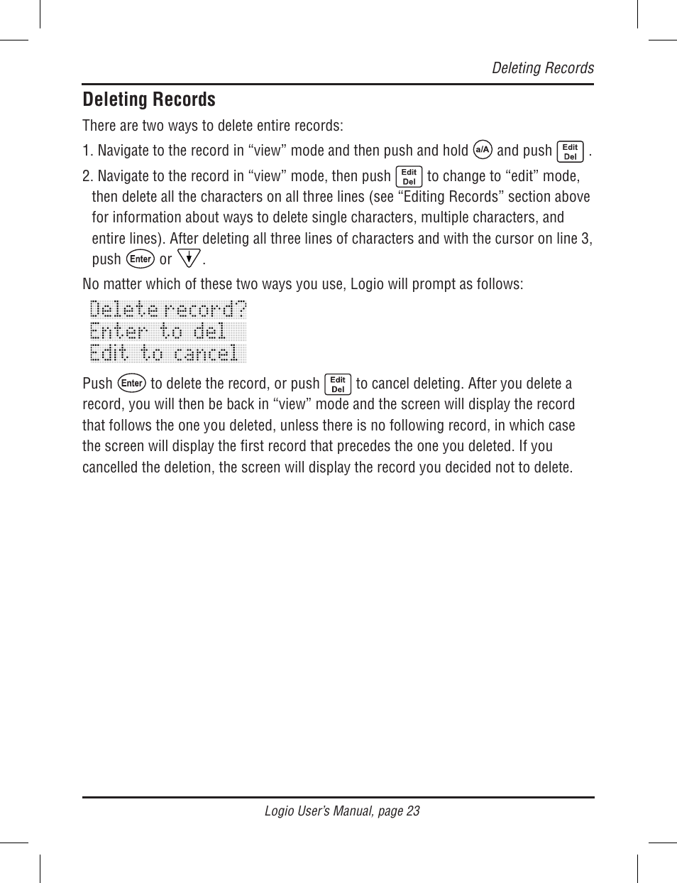 Deleting records | Atek electronic Secure Password Organizer LG10B User Manual | Page 25 / 60