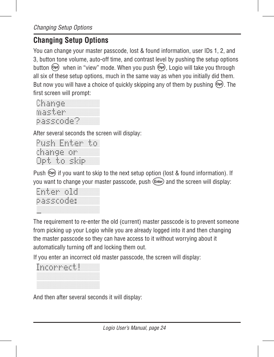 Changing setup options | Atek electronic Secure Password Organizer LG10B User Manual | Page 26 / 60