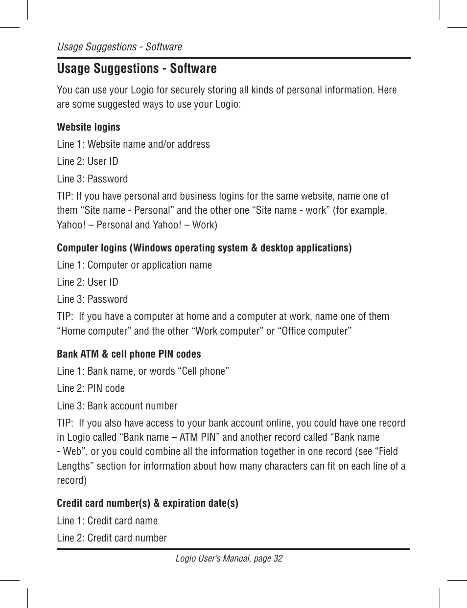 Usage suggestions - software | Atek electronic Secure Password Organizer LG10B User Manual | Page 34 / 60