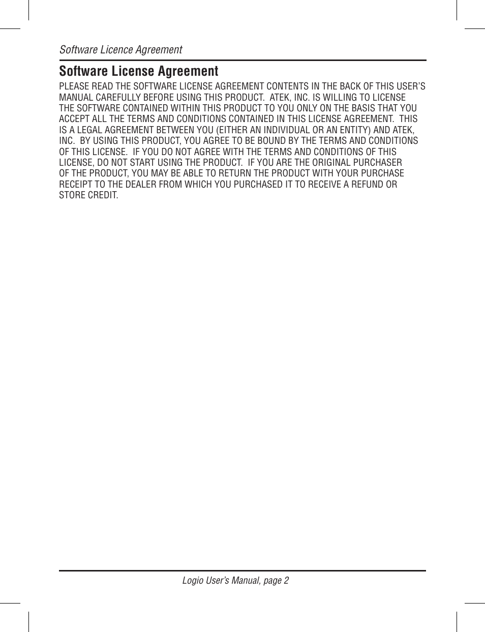 Software license agreement | Atek electronic Secure Password Organizer LG10B User Manual | Page 4 / 60